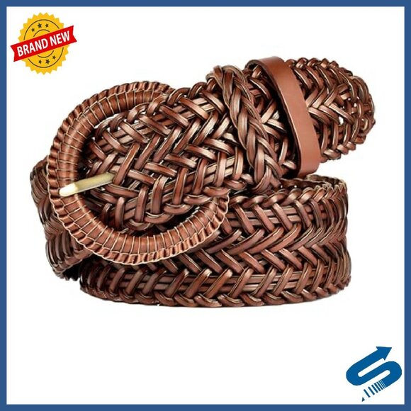 Women\'s Wide Braided Leather Belt 1.6 Inch Hand-Woven Waistband with Buckle main image 7